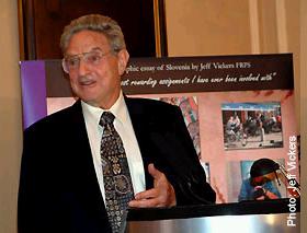 George Soros giving a speech at Hamlet Trust's
15th
Anniversary event